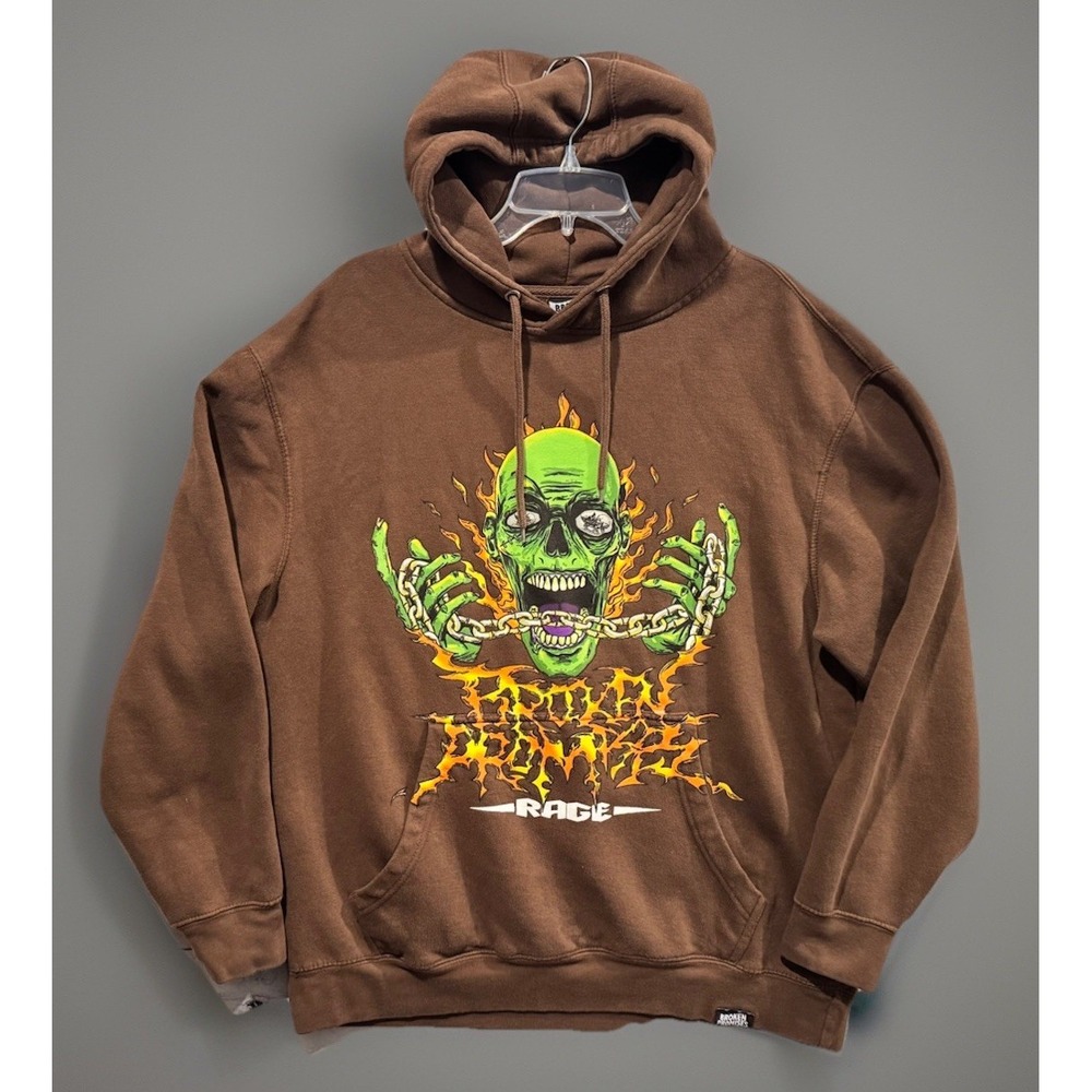 Broken Promises Forget You Hoodie Sz Large Brown Zombie Skull Men Grunge Zumiez